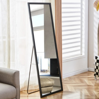 Hird Generation Black Solid Wood Frame Full Body Mirror, Bold Border, Bathroom Makeup Mirror, Bedroom Porch, Decorative Mirror, Clothing Store, Floor Standing Large Mirror. Black 65 X 22.8