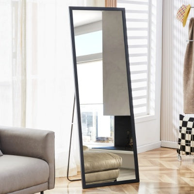 Hird Generation Black Solid Wood Frame Full Body Mirror, Bold Border, Bathroom Makeup Mirror, Bedroom Porch, Decorative Mirror, Clothing Store, Floor Standing Large Mirror. Black 65 X 22.8